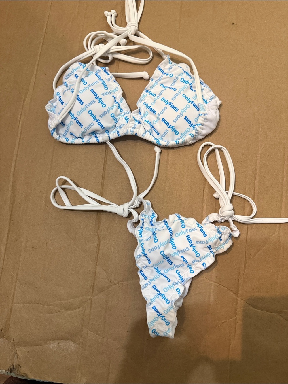 Logo White & Blue String Bikini - Women Swim